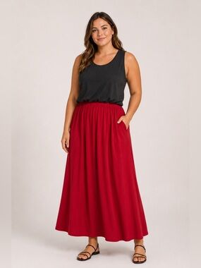 LOFT Dark Gray and Red Sleeveless Maxi Dress